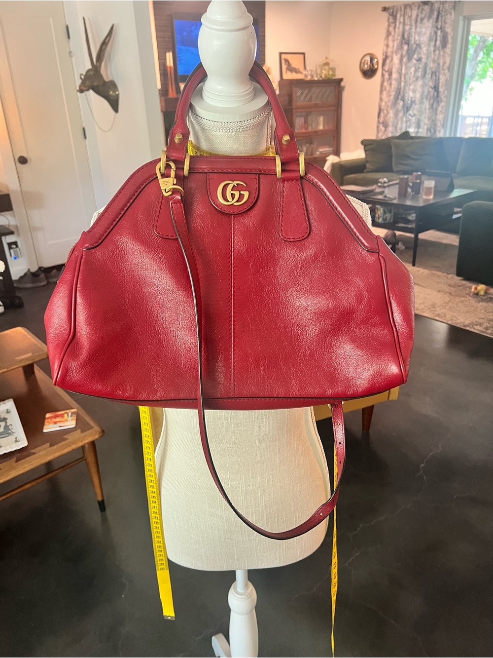 Gucci Red Leather Top-Handle Satchel with Gold GG